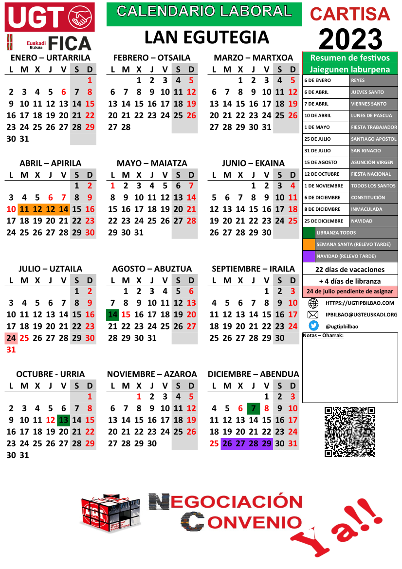 Calendario Laboral 2023 Fábrica